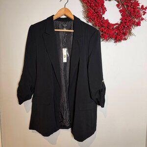 Tahari Womens Open Front Office Blazer 3/4 Roll-Tab Sleeves XL in Black